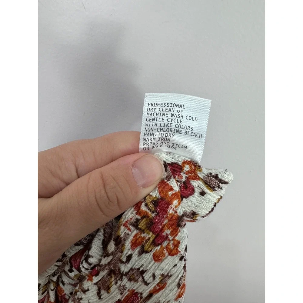 Cynthia Rowley Tiered Midi Skirt Womens Large Orange Floral Boho Cottage Crinkle